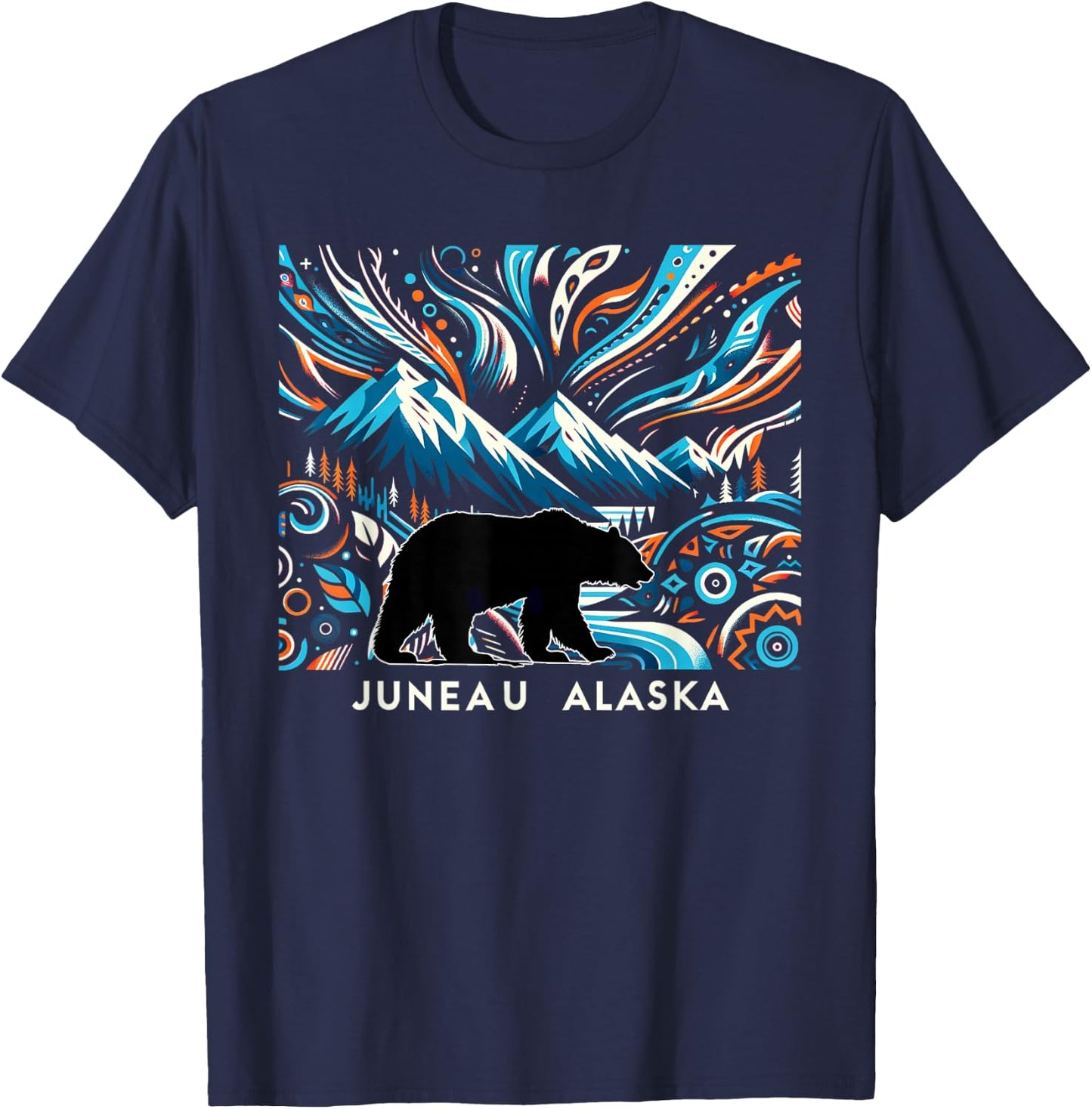 Alaska State Mountain With Bear Juneau Alaska Souvenir T-Shirt - T-Shirt | Navy