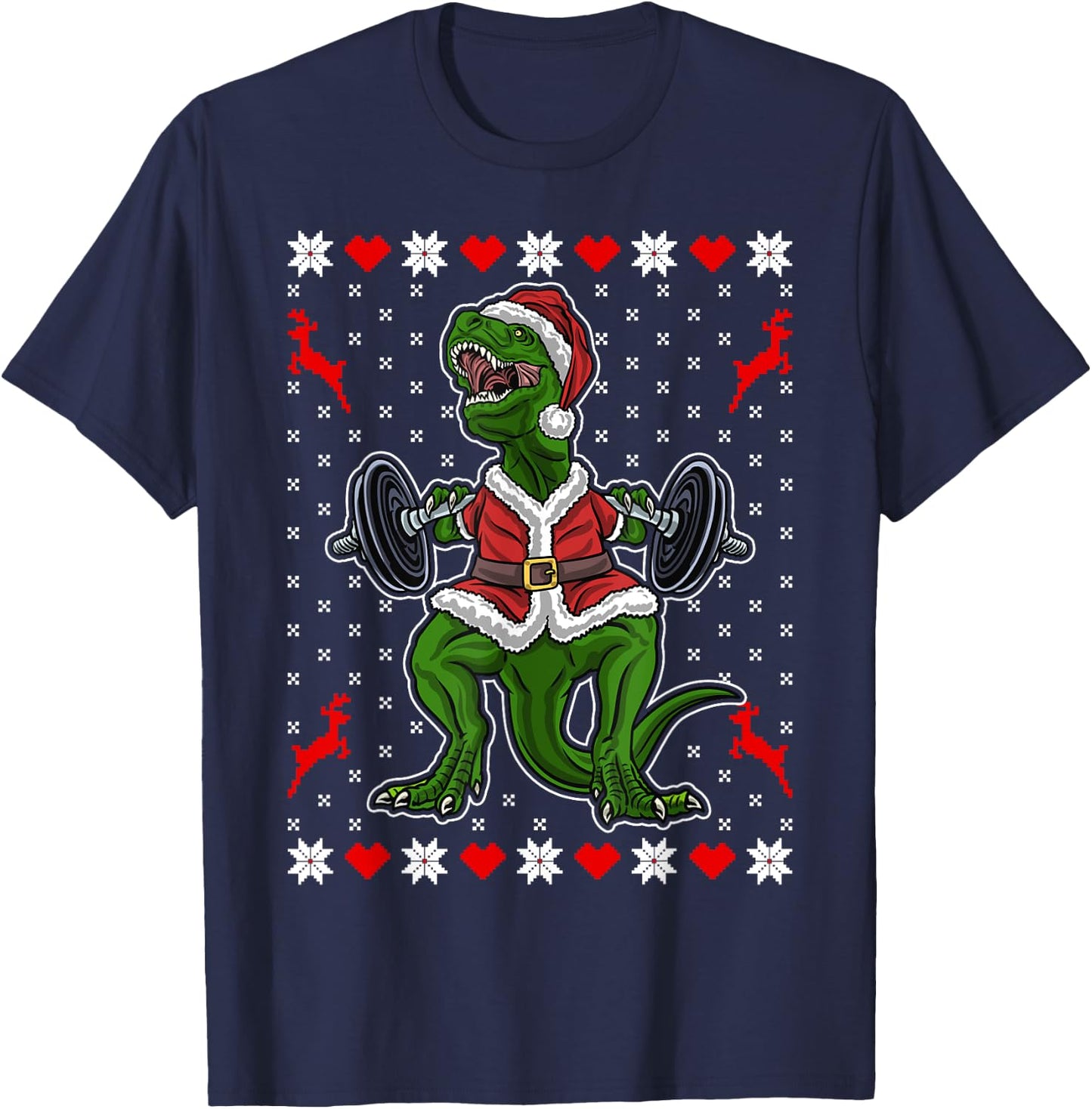 Cute T-Rex in the Gym - Funny Weight Lifting Christmas Dino T-Shirt - T-Shirt | Navy