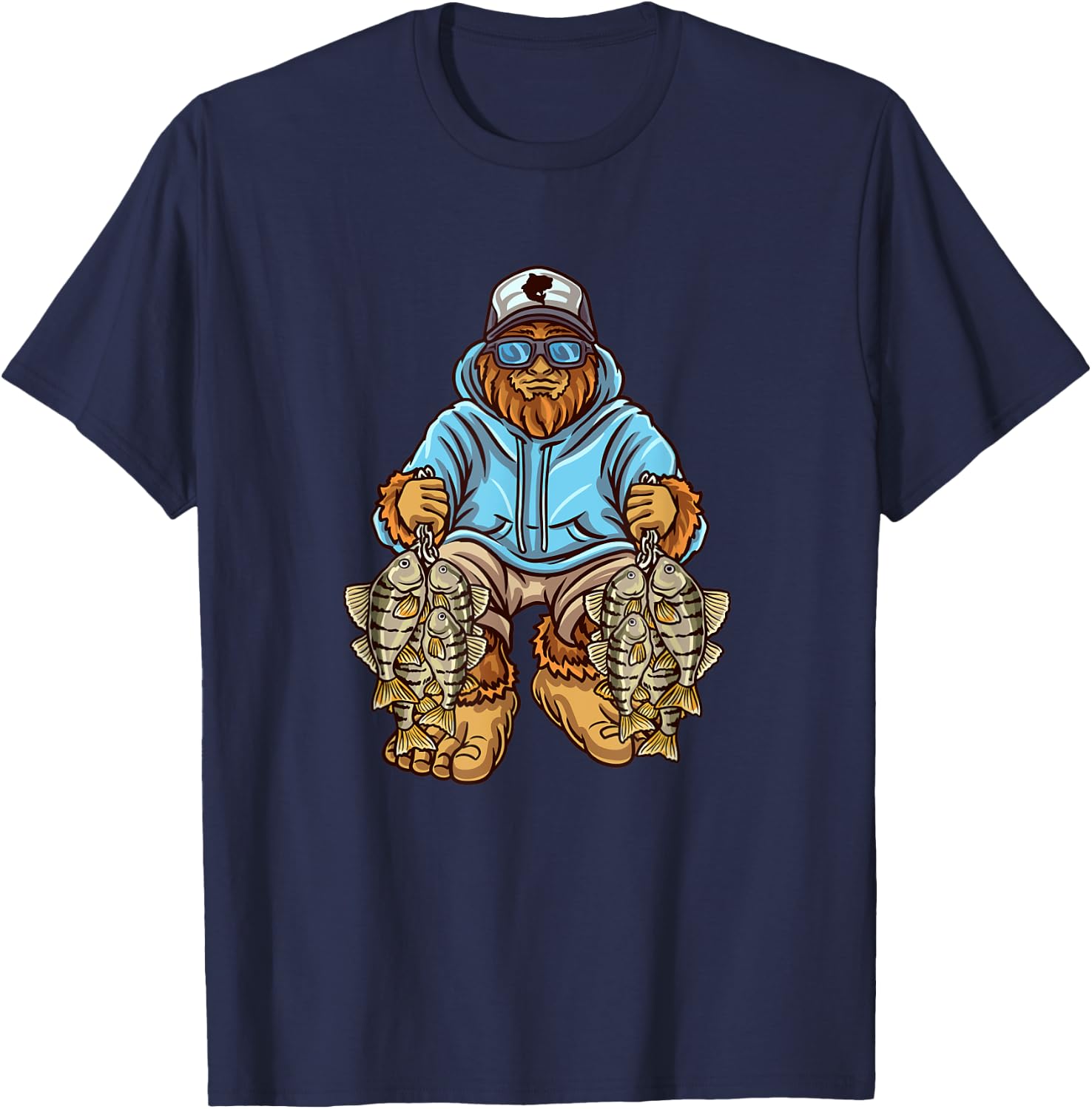 Perch Fishing Bigfoot Fisherman T-Shirt - T-Shirt | Navy