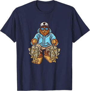 Perch Fishing Bigfoot Fisherman T-Shirt - T-Shirt | Navy