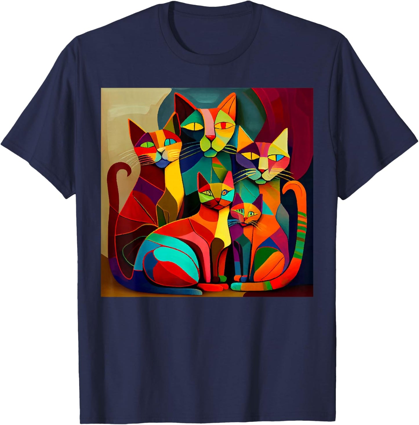 Abstract Colorful Woman Picatsso Cat Designs T-Shirt - T-Shirt | Navy