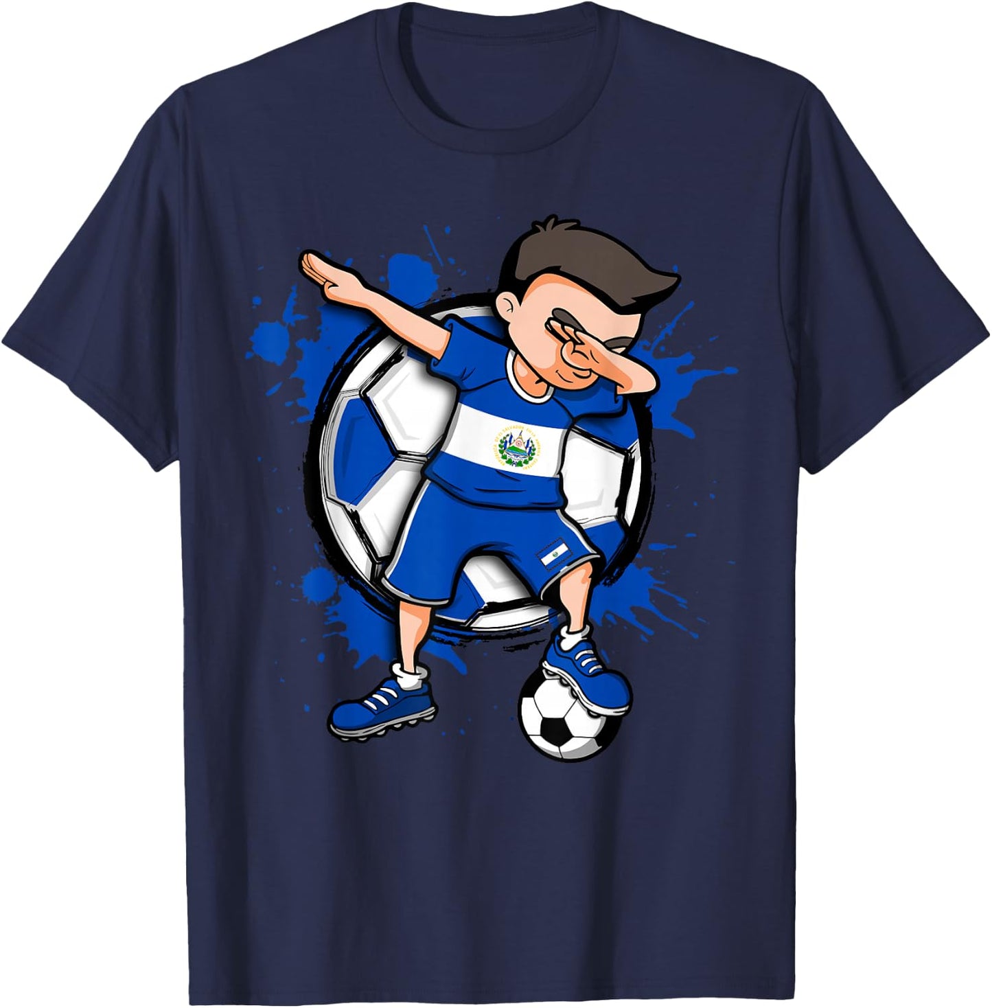 Dabbing Soccer Boy El Salvador Football Lovers Jersey Flag T-Shirt - T-Shirt | Navy