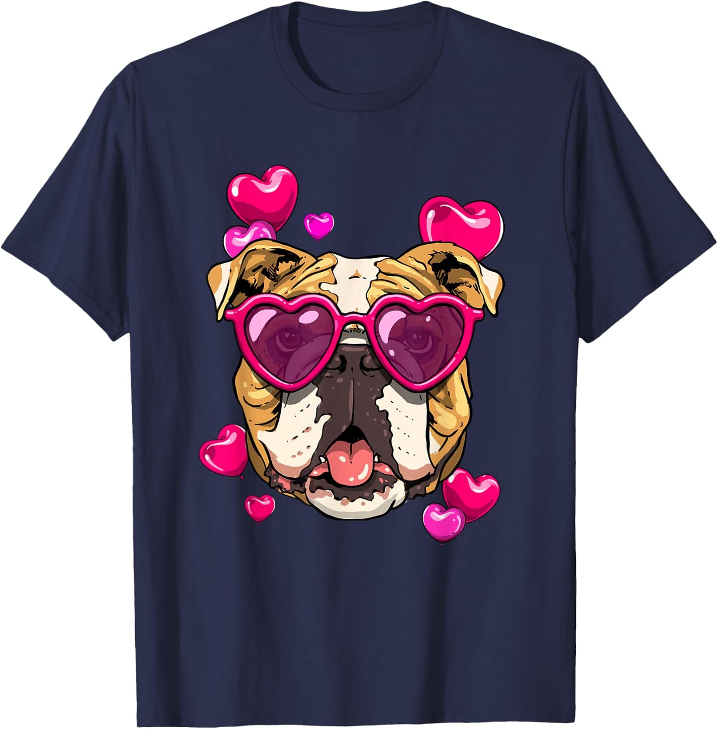 Valentines Day American Bulldog Heart Couples Dog Lover T-Shirt - T-Shirt | Navy