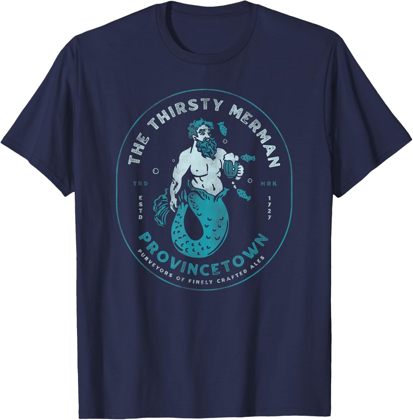 Funny Bearded Mermaid Drinking Beer Ptown Cape Cod Bar Party T-Shirt - T-Shirt | Navy