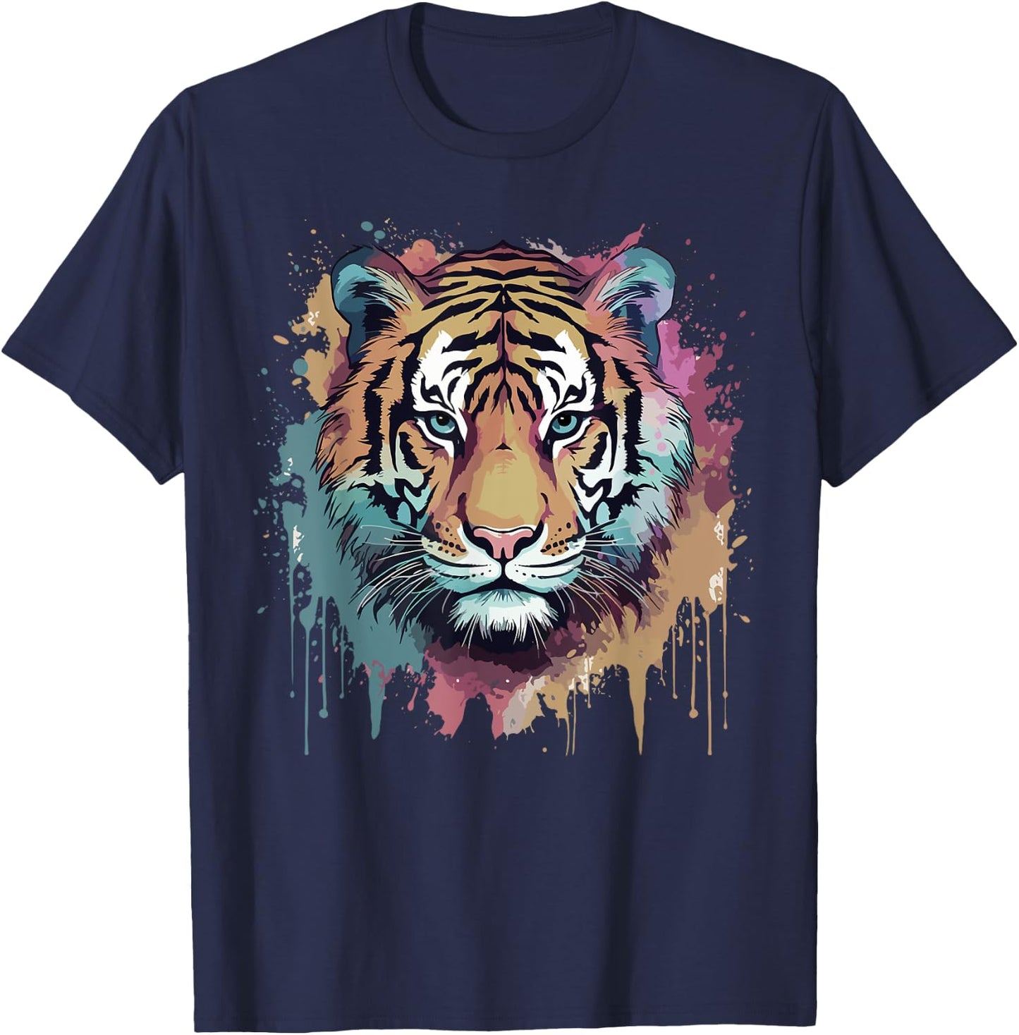 Tiger Art Portrait Big Cat Lover Retro Vintage Girls Graphic T-Shirt - T-Shirt | Navy