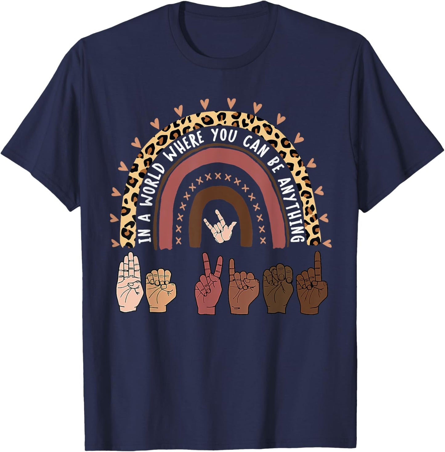 Be Kind Hand-Talking Teacher Artist ASL T-Shirt - T-Shirt | Navy