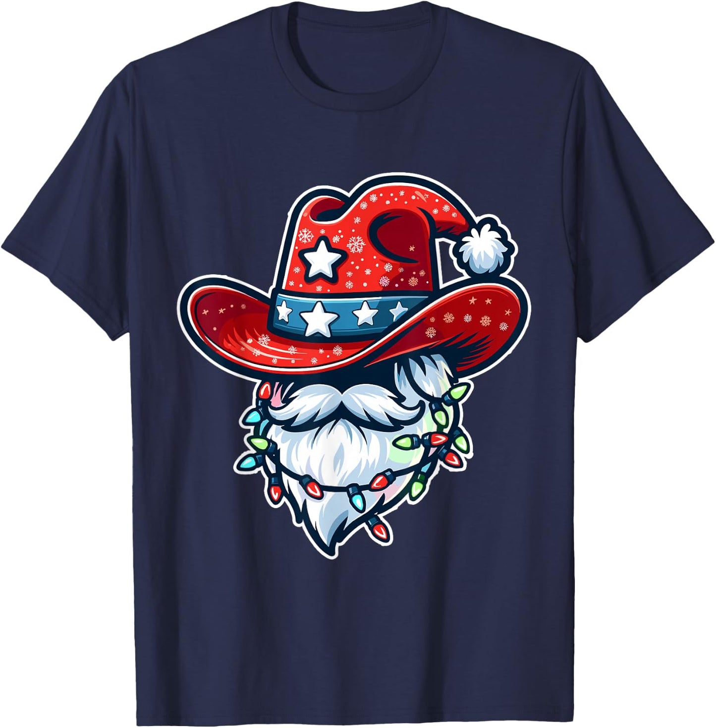 Cowboy Santa Hat Xmas Reindeer Rodeo Christmas In Texas T-Shirt - T-Shirt | Navy