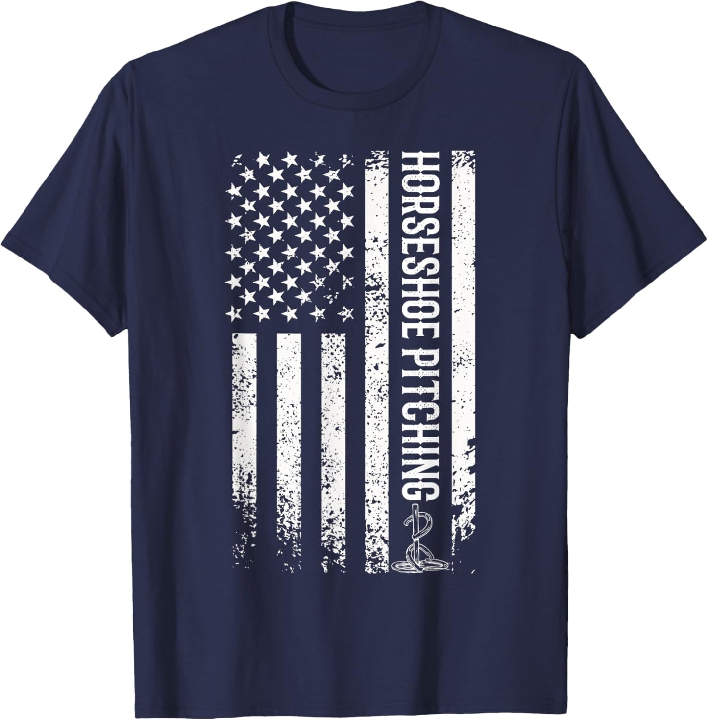 Horseshoe pitching usa flag horseshoe throwing patriotic T-Shirt - T-Shirt | Navy