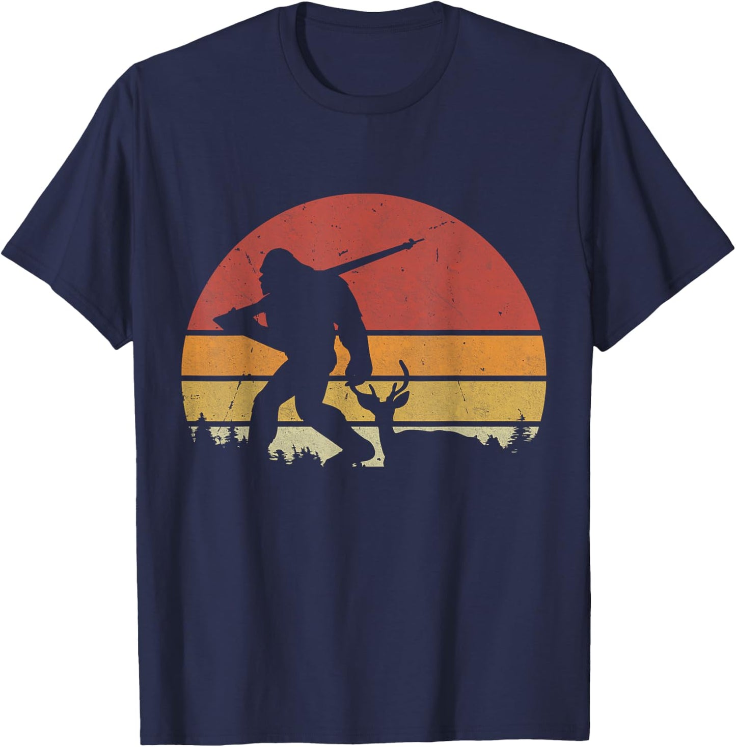 Funny Retro Bigfoot Hunting Sasquatch Funny Bigfoot Hunting T-Shirt - T-Shirt | Navy