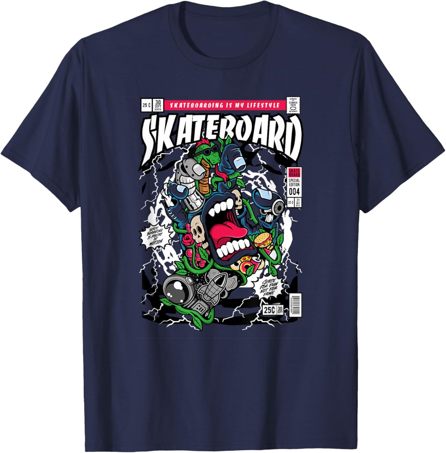 Funny Skateboard Hand Funny Hand Screaming Skateboard 80s T-Shirt - T-Shirt | Navy
