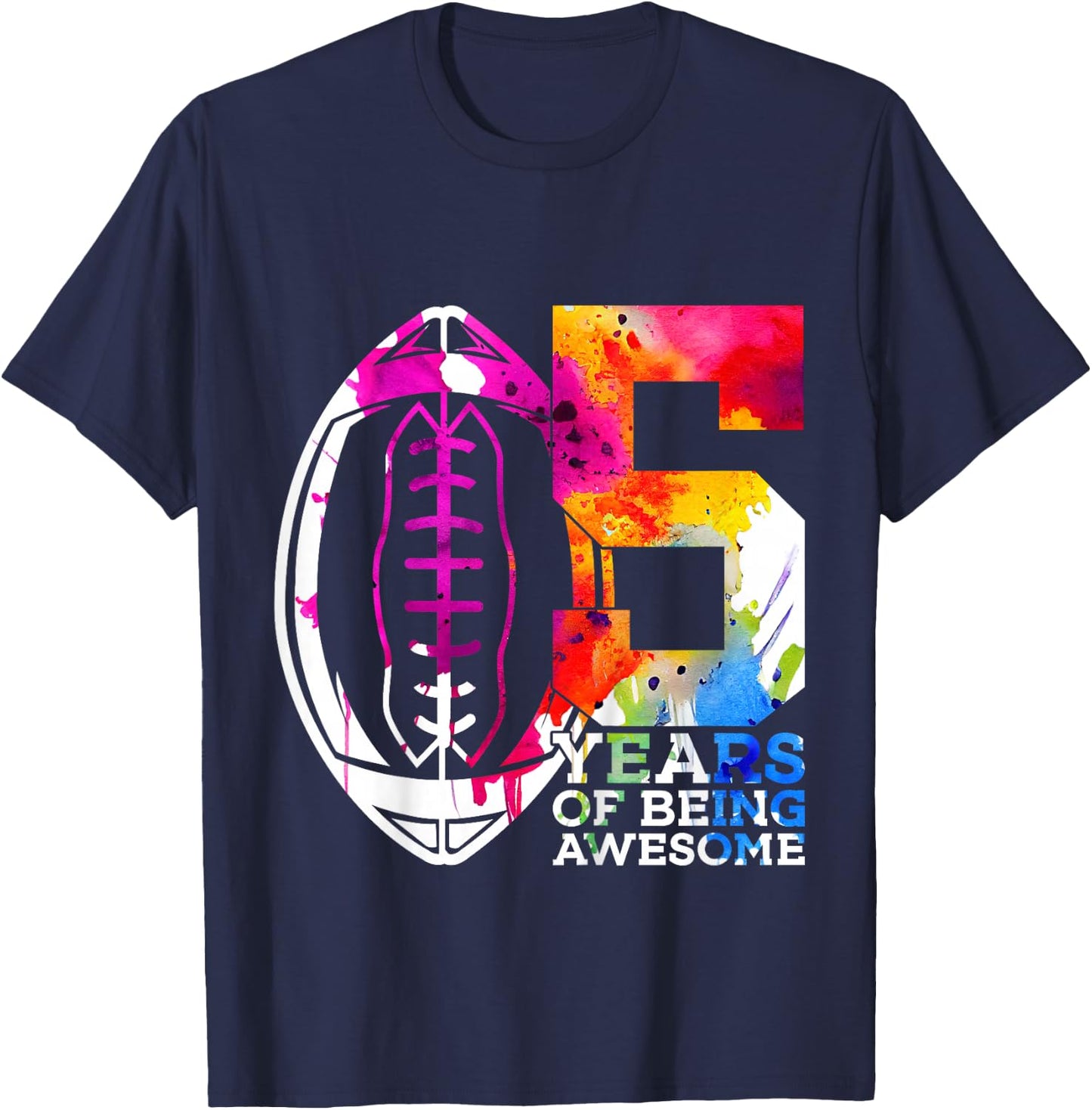 Kids 5 YEARS OF BEING AWESOME FOOTBALL 5TH BIRTHDAY T-Shirt - T-Shirt | Navy
