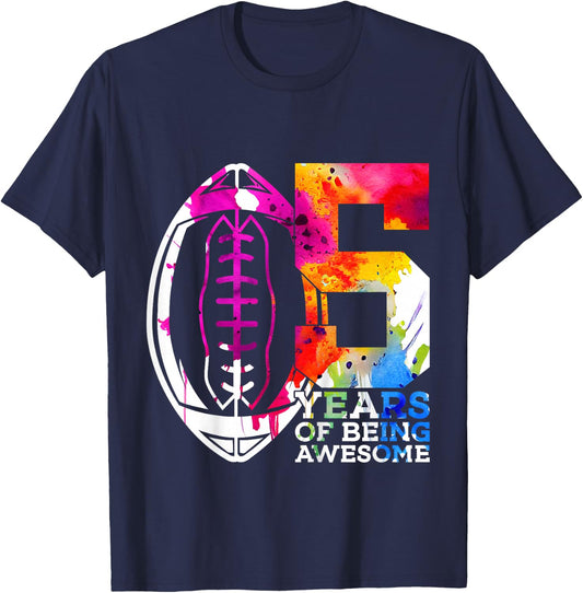 Kids 5 YEARS OF BEING AWESOME FOOTBALL 5TH BIRTHDAY T-Shirt - T-Shirt | Navy