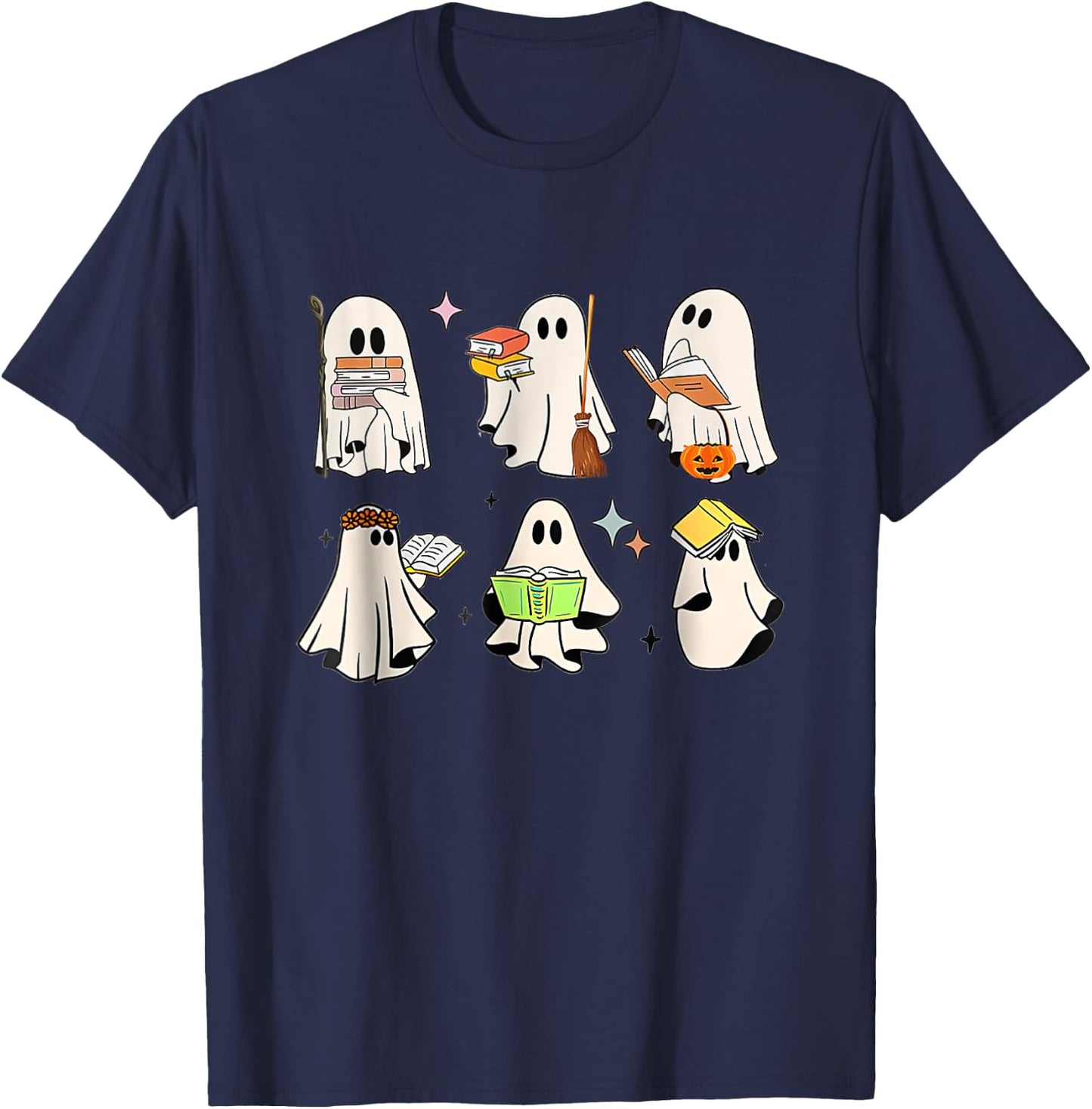 Ghost Reading Teacher Halloween Costume Librarian Book Lover Women T-Shirt - T-Shirt | Navy