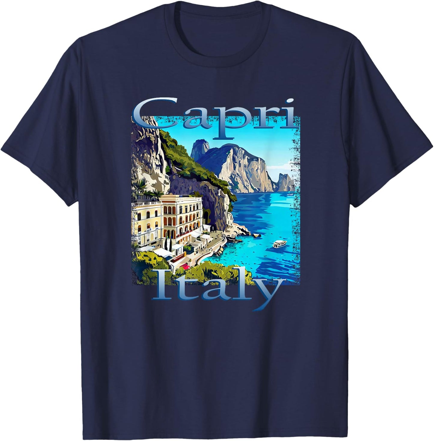 Capri Italy Grunge Style Design T-Shirt - T-Shirt | Navy