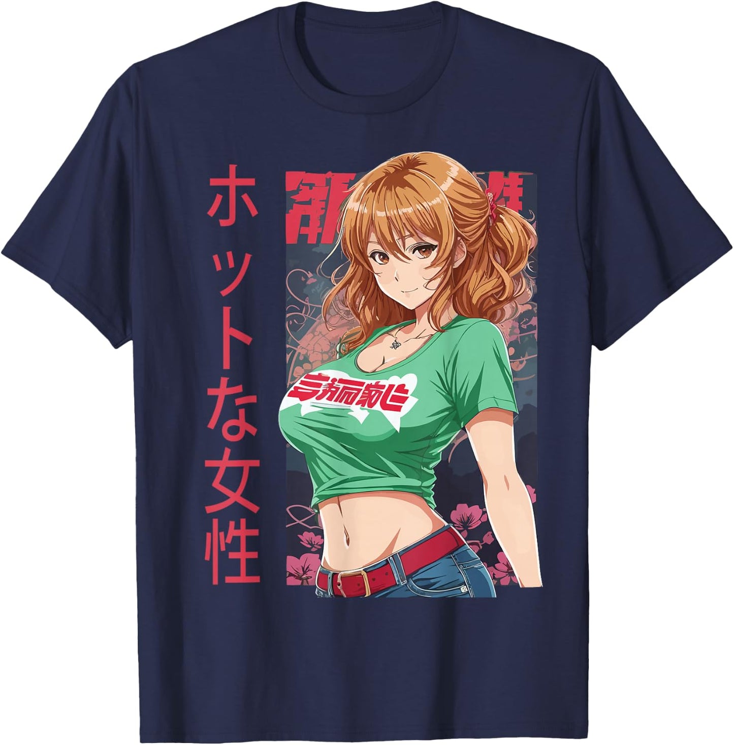 Anime Girl Kawaii Waifu Aesthetic Japanese T-Shirt - T-Shirt | Navy