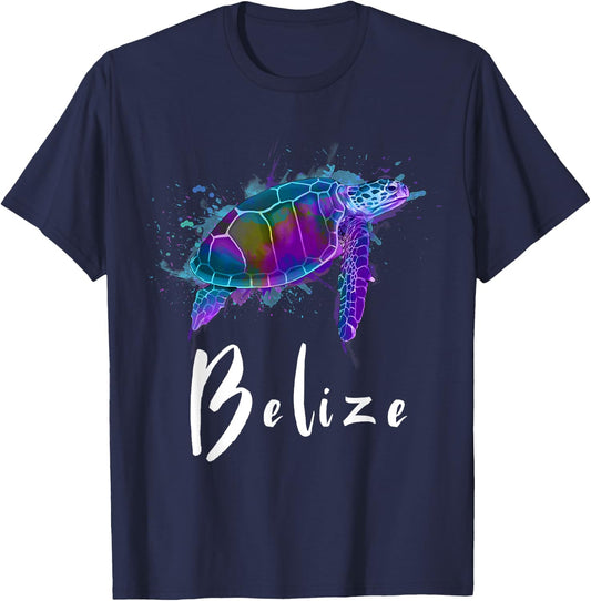 Belize Watercolor Sea Turtle Souvenir T-Shirt - T-Shirt | Navy