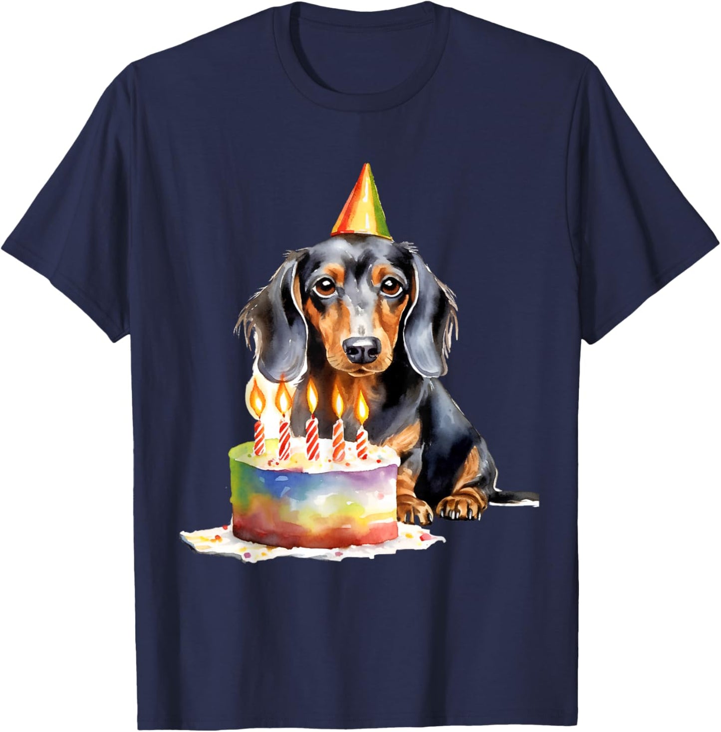 Dachshund Dog Birthday Party Cake Perfect for Dog Lovers T-Shirt - T-Shirt | Navy