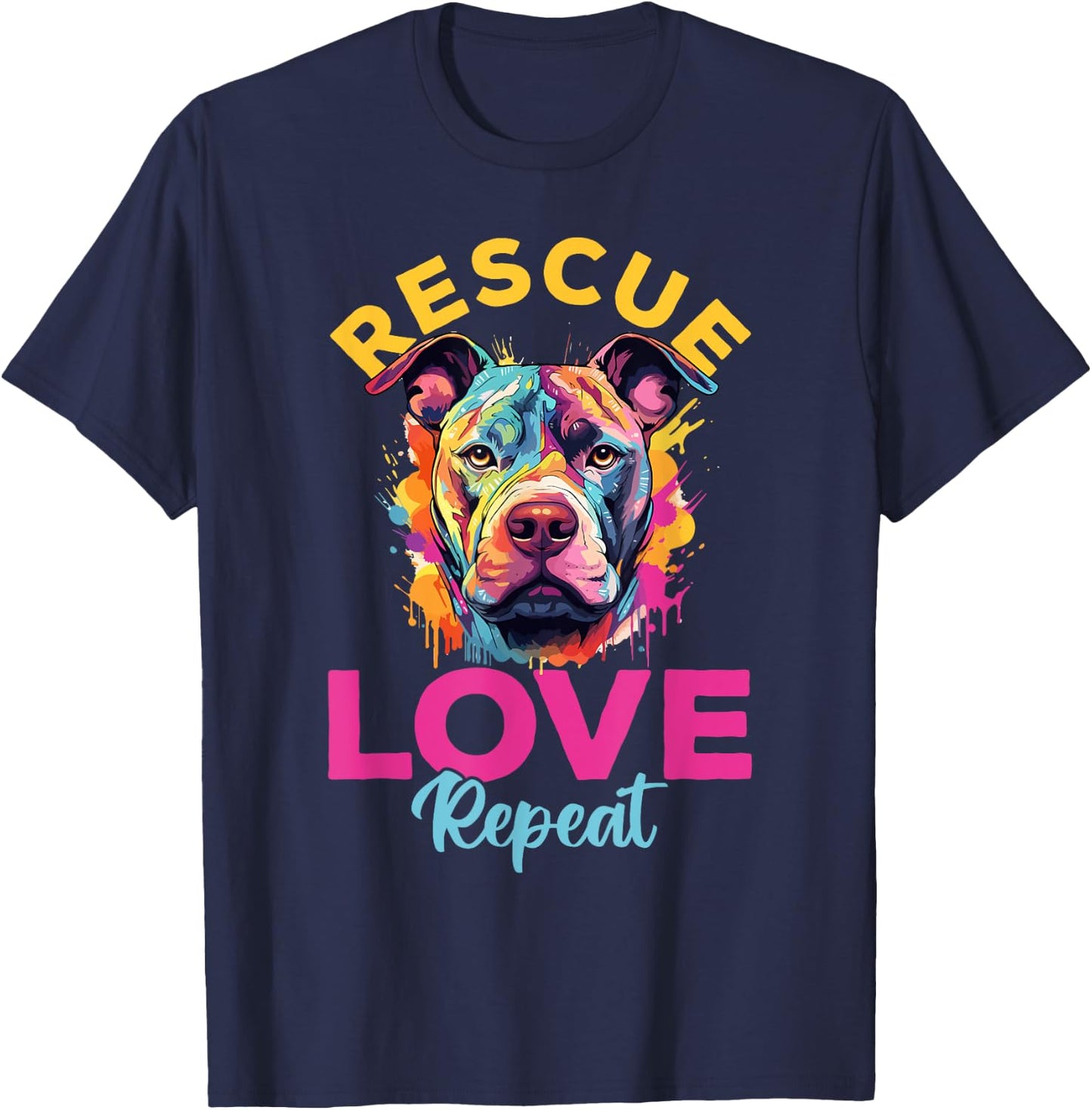 Pitbull Pittie - Rescue Love Repeat T-Shirt - T-Shirt | Navy