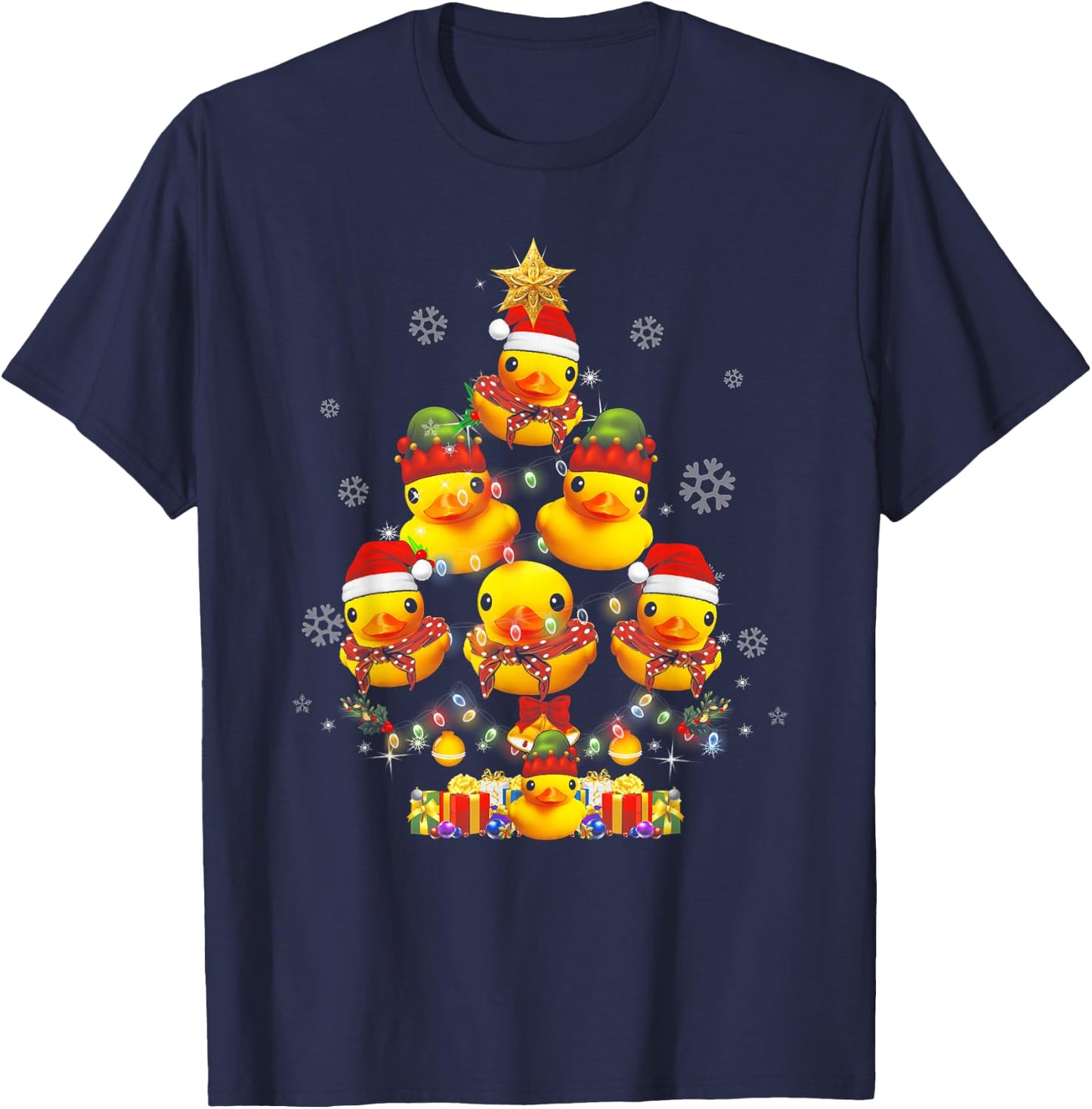Rubber Duck Christmas Tree Xmas Light Surrounded Ducky T-Shirt - T-Shirt | Navy