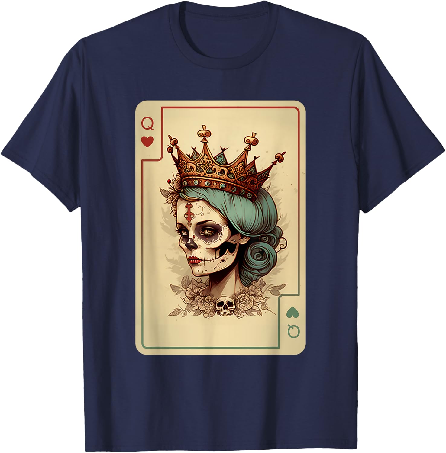 Queen of Hearts Gothic Card Game Creepy Poker Halloween T-Shirt - T-Shirt | Navy