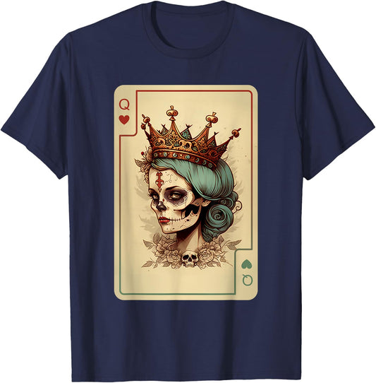 Queen of Hearts Gothic Card Game Creepy Poker Halloween T-Shirt - T-Shirt | Navy