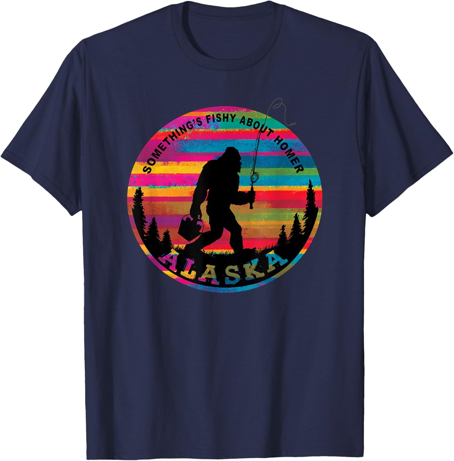 Homer Alaska Sasquatch Fishing Kenai Peninsula Borough T-Shirt - T-Shirt | Navy