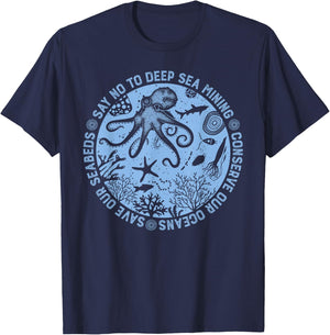 Deep-sea mining save our oceans seabed conservation, octopus T-Shirt - T-Shirt | Navy