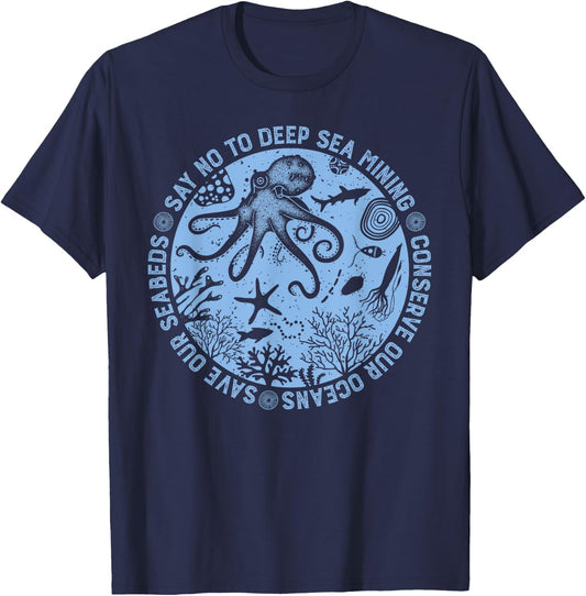 Deep-sea mining save our oceans seabed conservation, octopus T-Shirt - T-Shirt | Navy