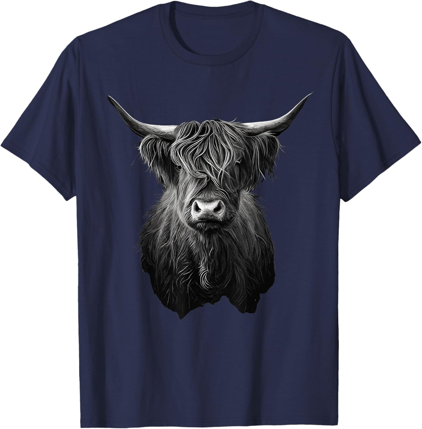Scottish Highland Cow Cattle Hairy Cow T-Shirt - T-Shirt | Navy