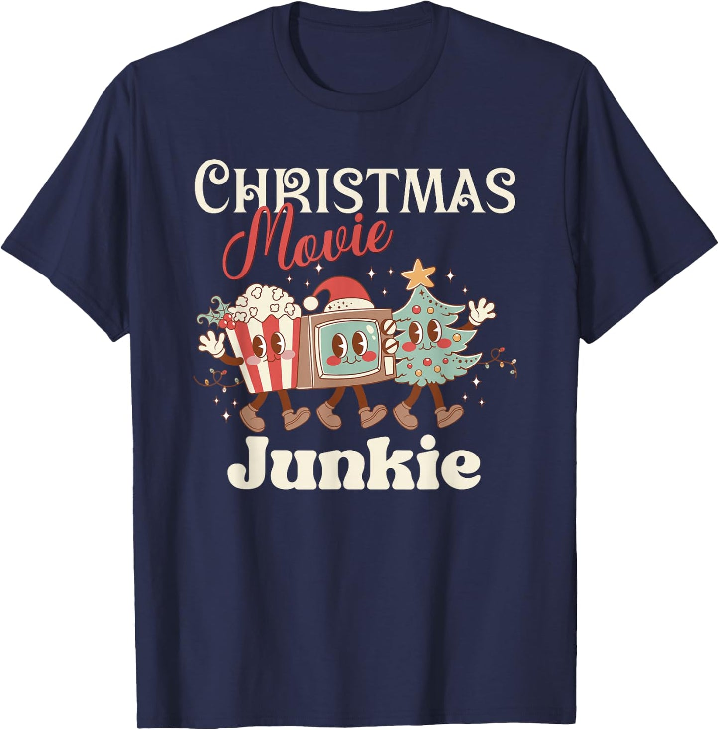 Christmas Movie Junkie Cute Retro Vintage Holiday T-Shirt - T-Shirt | Navy