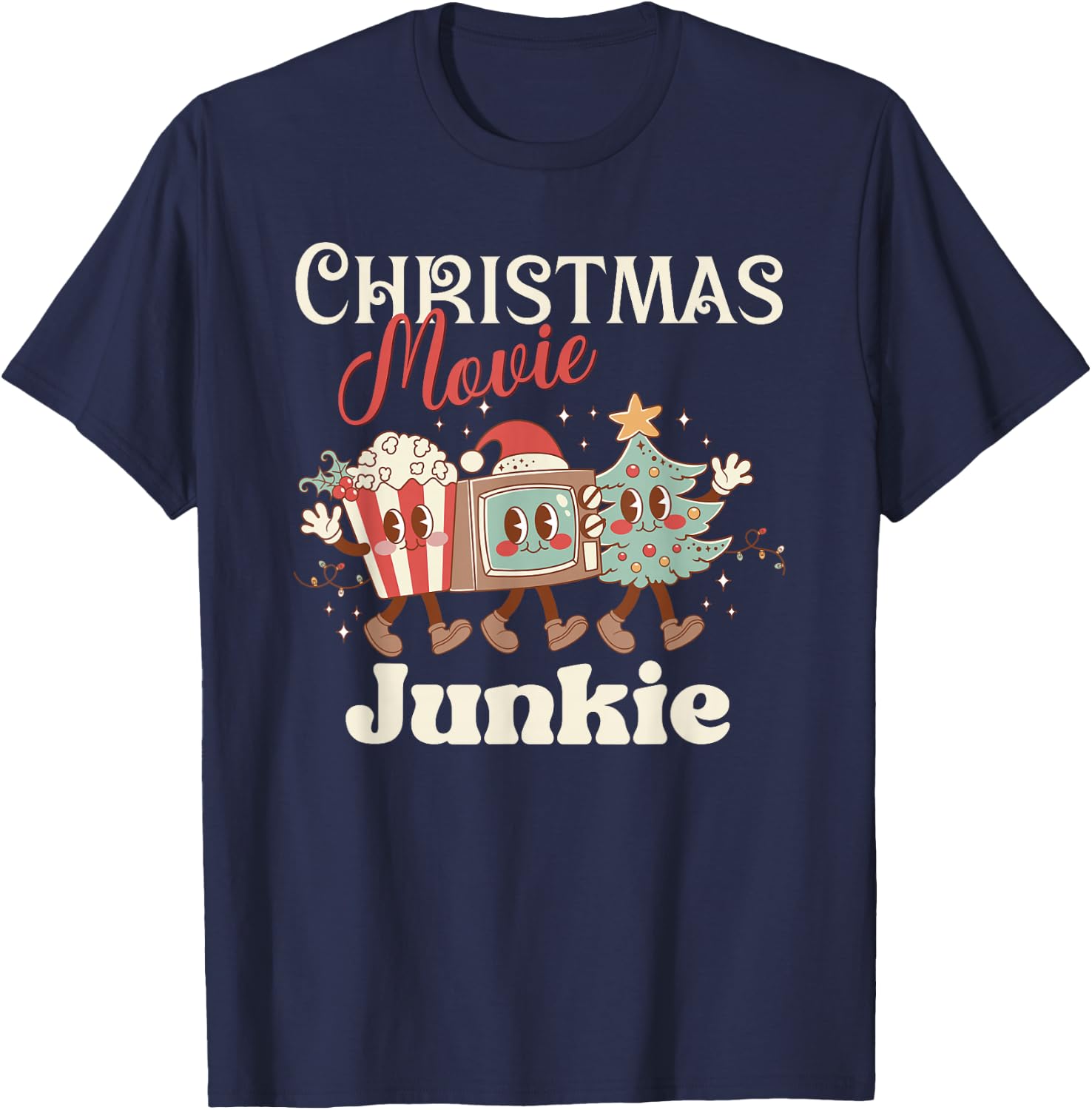 Christmas Movie Junkie Cute Retro Vintage Holiday T-Shirt - T-Shirt | Navy