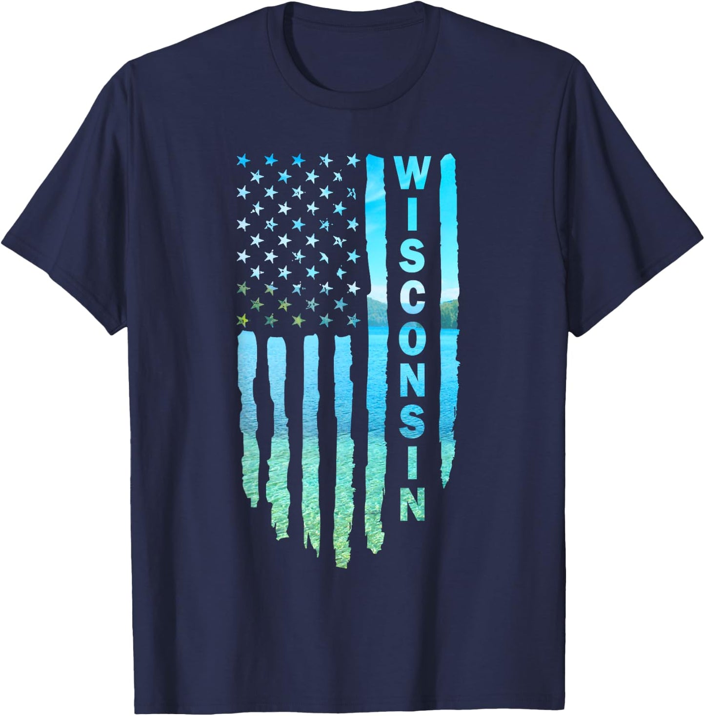 Wisconsin Fishing American Flag T-Shirt - T-Shirt | Navy