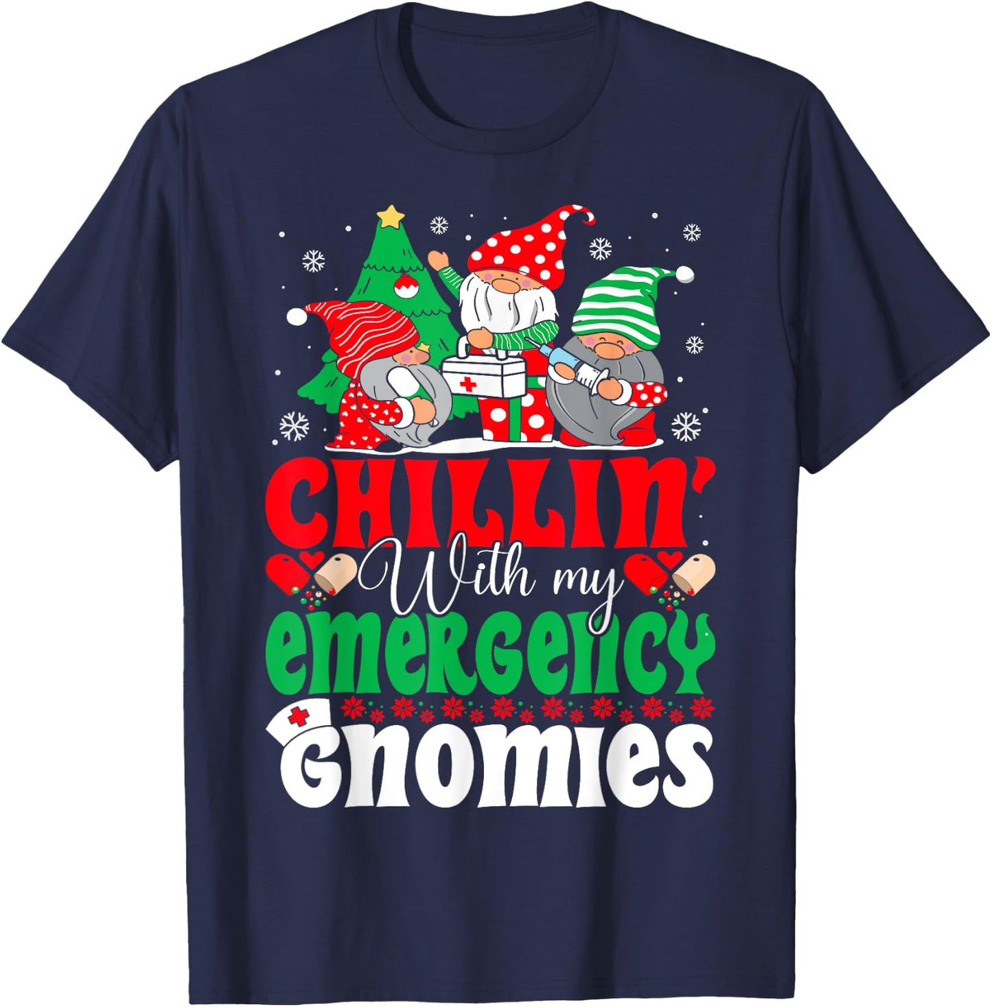 Emergency Nurse Gnomes Funny ER Nurse Christmas T-Shirt - T-Shirt | Navy