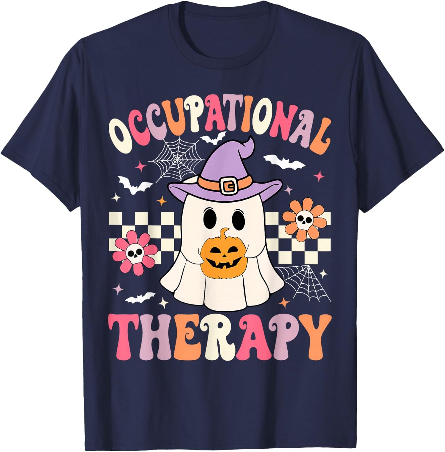 OT Occupational Therapy Halloween Retro Ghost OT Halloween T-Shirt - T-Shirt | Navy