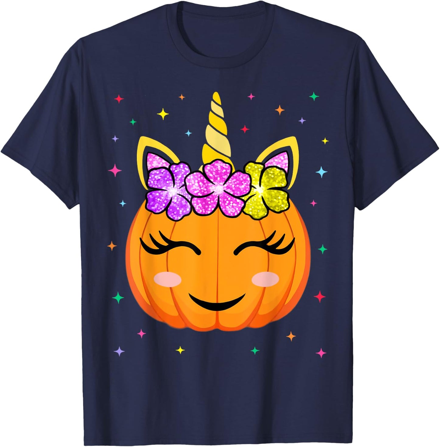 Cute Unicorn Pumpkin Girls Kids Funny Halloween Costume T-Shirt - T-Shirt | Navy