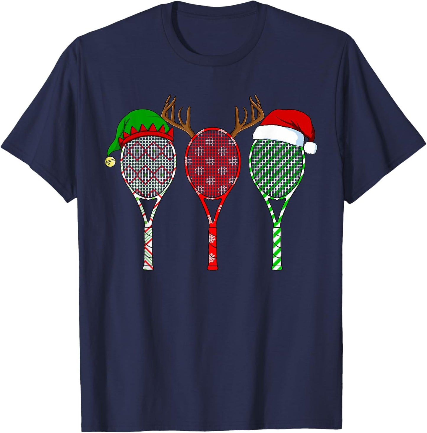Tennis Racket Christmas Hat Reindeer Anlter Game Sport T-Shirt - T-Shirt | Navy