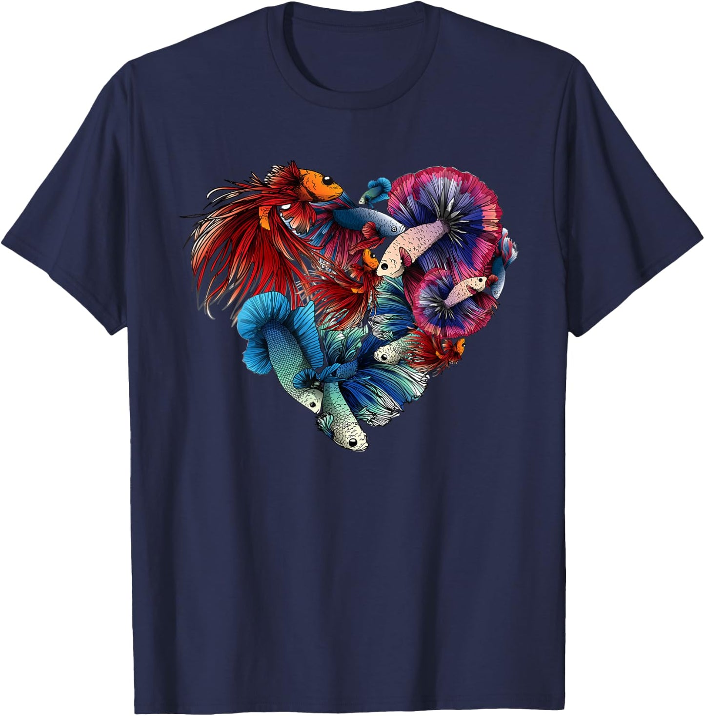 Siamese Fighting Fish Betta A Colorful Heart Betta Fishes T-Shirt - T-Shirt | Navy