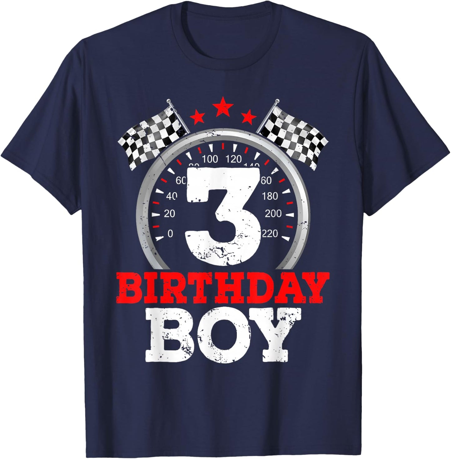 Number 3 Racing Car Funny 3rd Birthday Boy Checkered Flag T-Shirt - T-Shirt | Navy