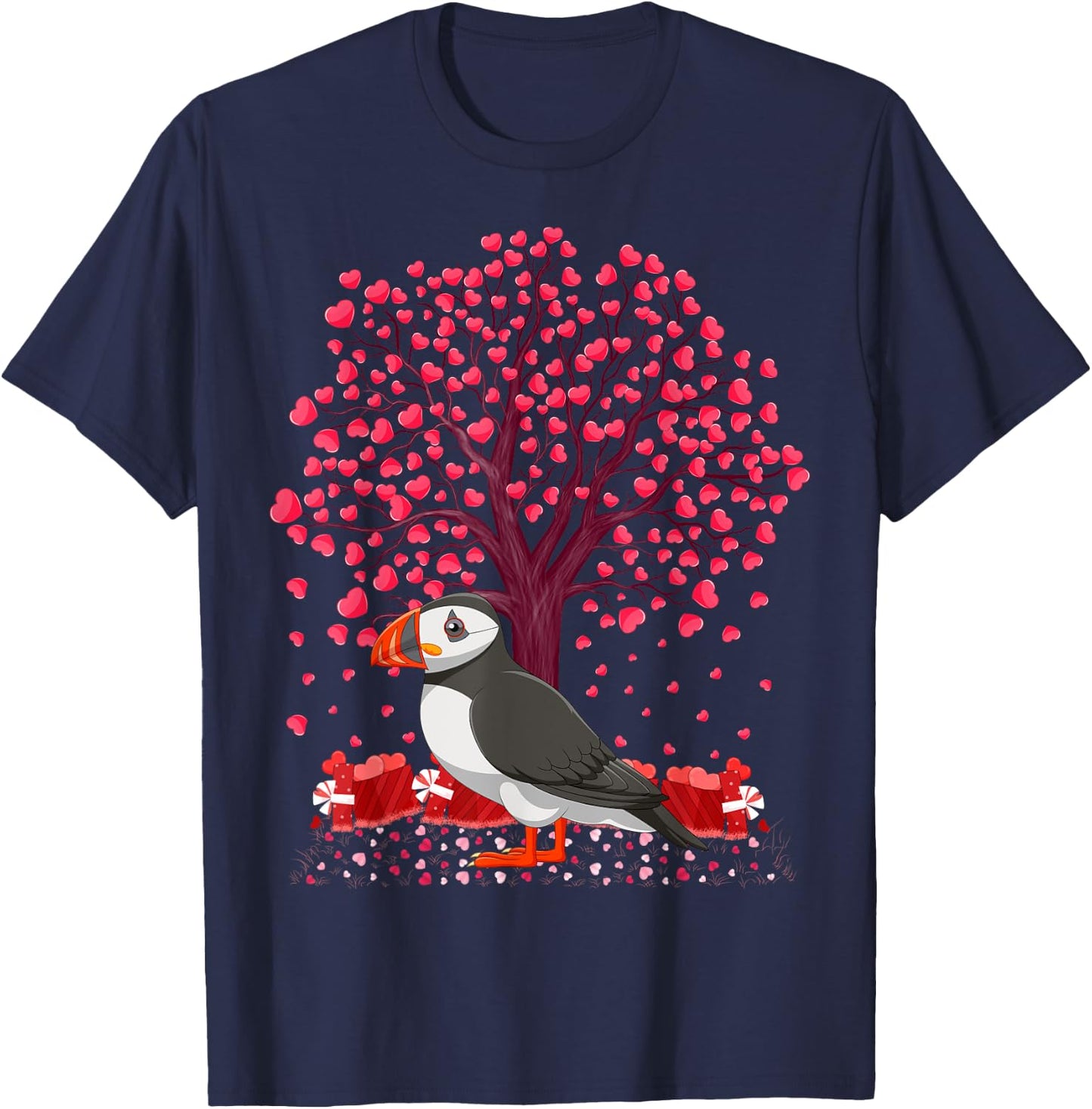 Puffin Bird Lover Heart Tree Puffin Valentine's Day T-Shirt - T-Shirt | Navy