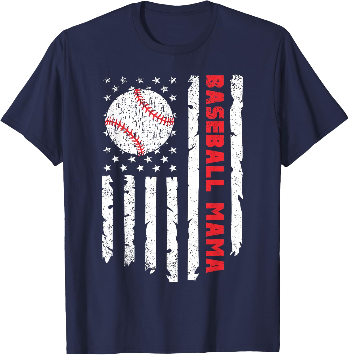 Baseball Mama USA American Flag Patriotic Mom Mother's Day T-Shirt - T-Shirt | Navy