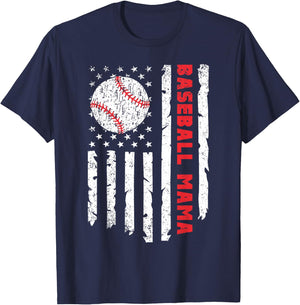 Baseball Mama USA American Flag Patriotic Mom Mother's Day T-Shirt - T-Shirt | Navy