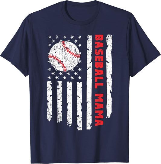 Baseball Mama USA American Flag Patriotic Mom Mother's Day T-Shirt - T-Shirt | Navy