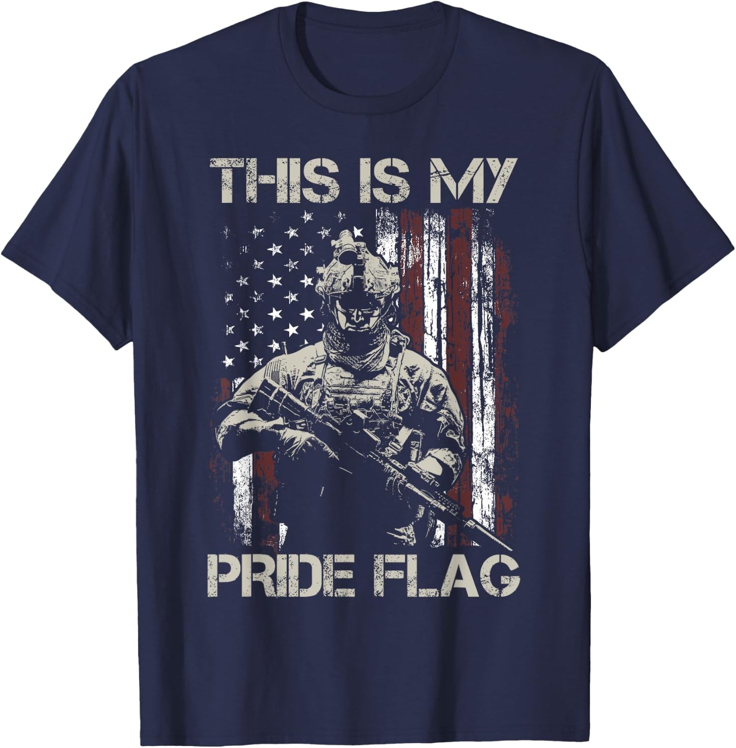 This Is My Pride Flag USA Veteran Patriots Gun American Flag T-Shirt - T-Shirt | Navy