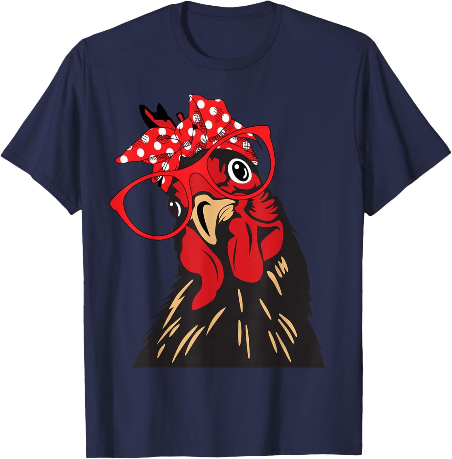 cute Women Girl Chicken With Bandana Headband and Glasses T-Shirt - T-Shirt | Navy