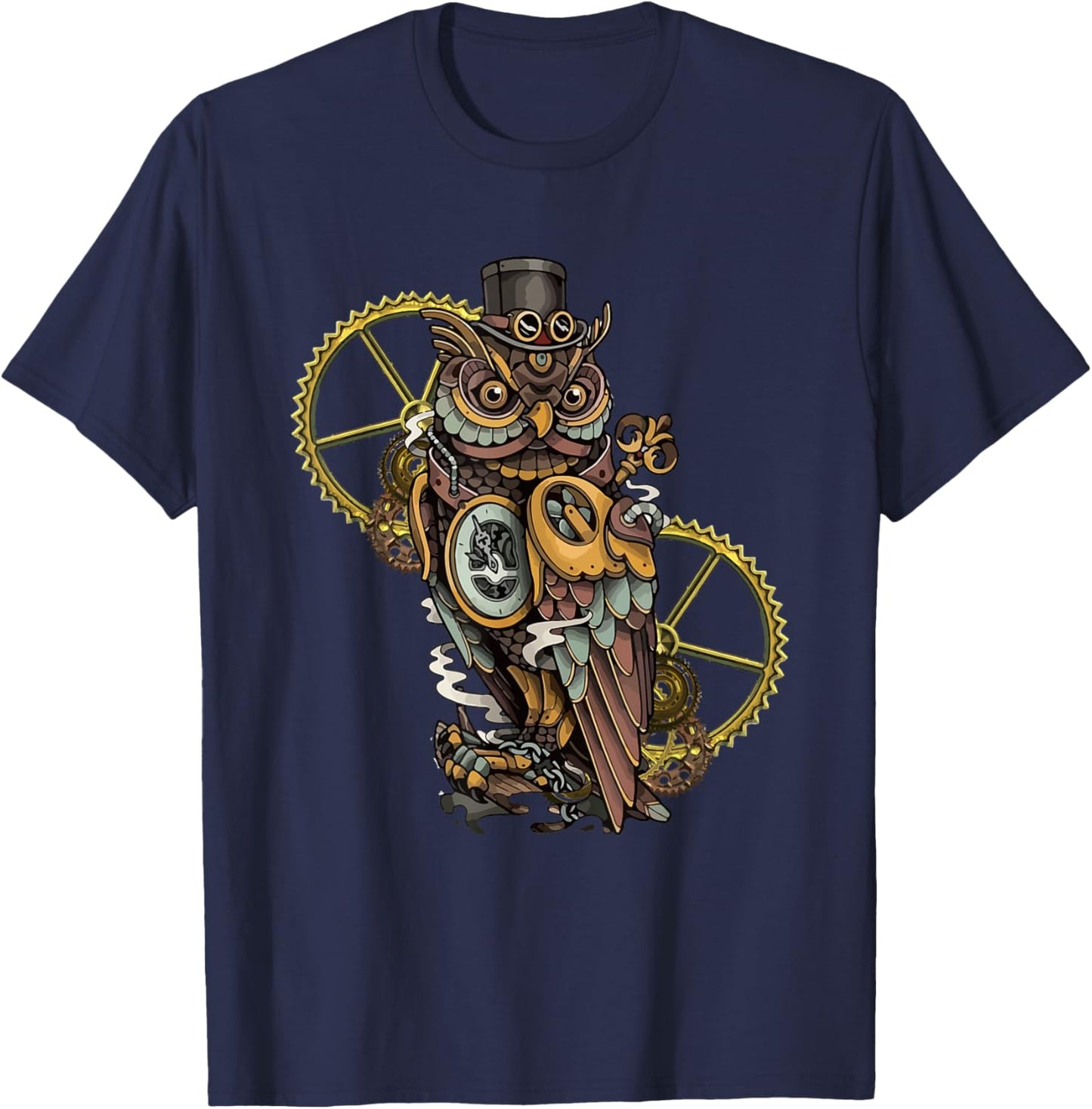 Steampunk Owl Art Bird Lovers T-Shirt - T-Shirt | Navy
