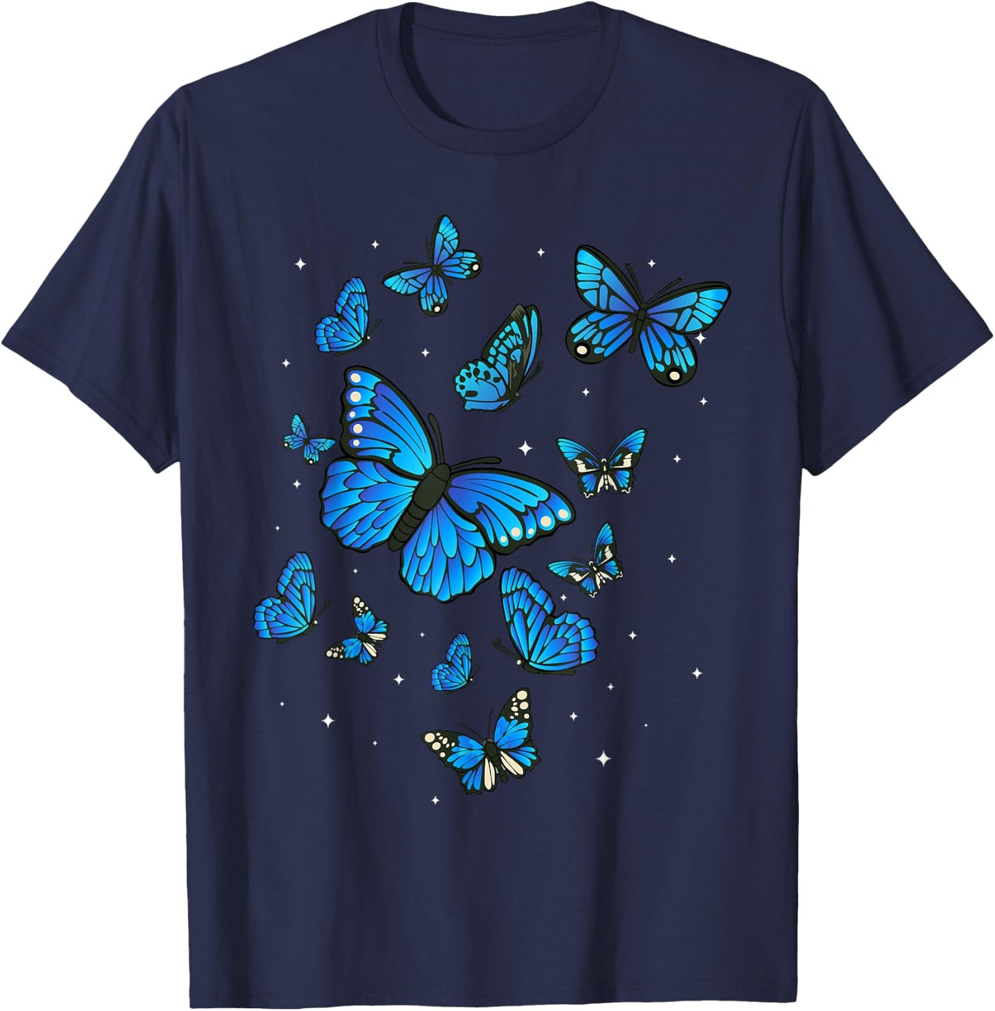 Blue Butterflies Insects Collector Nature Lover Botanist Art T-Shirt - T-Shirt | Navy