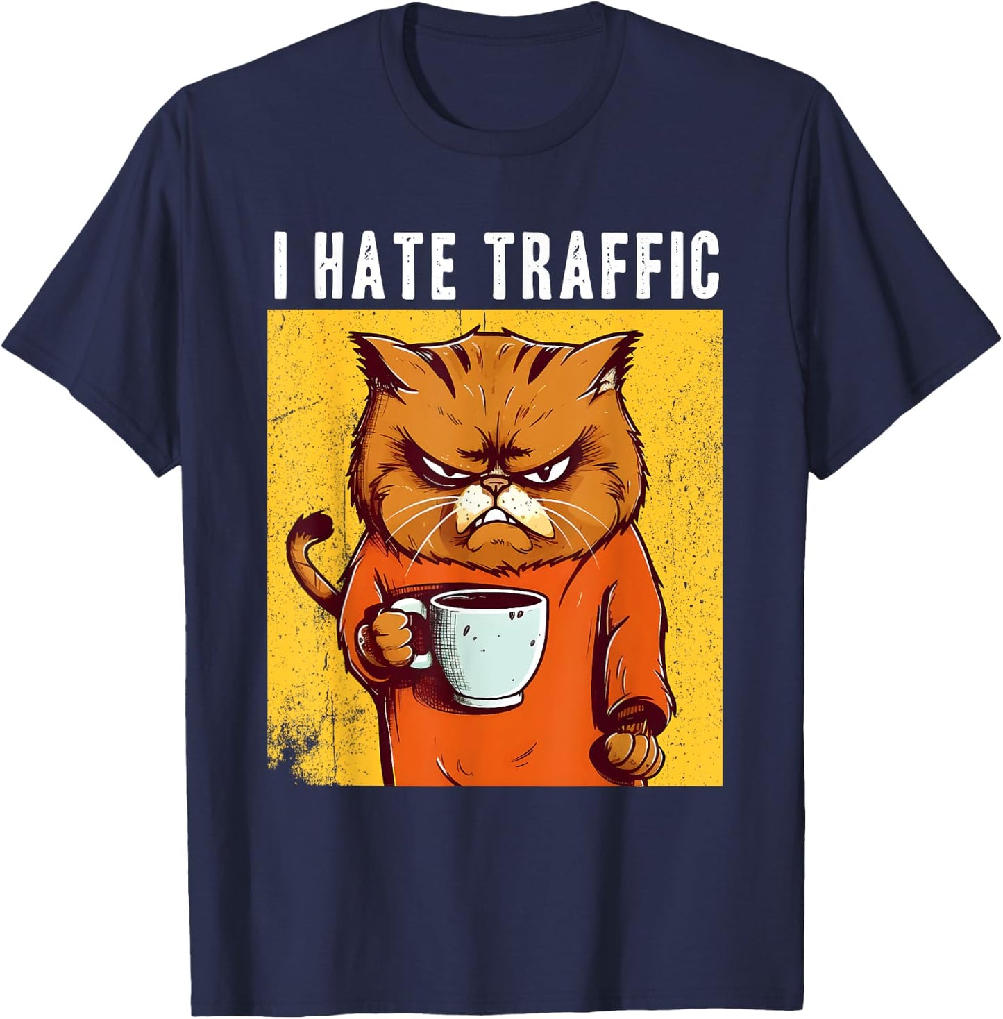 Angry cat drinking coffee I hate traffic funny cynical Women T-Shirt - T-Shirt | Navy
