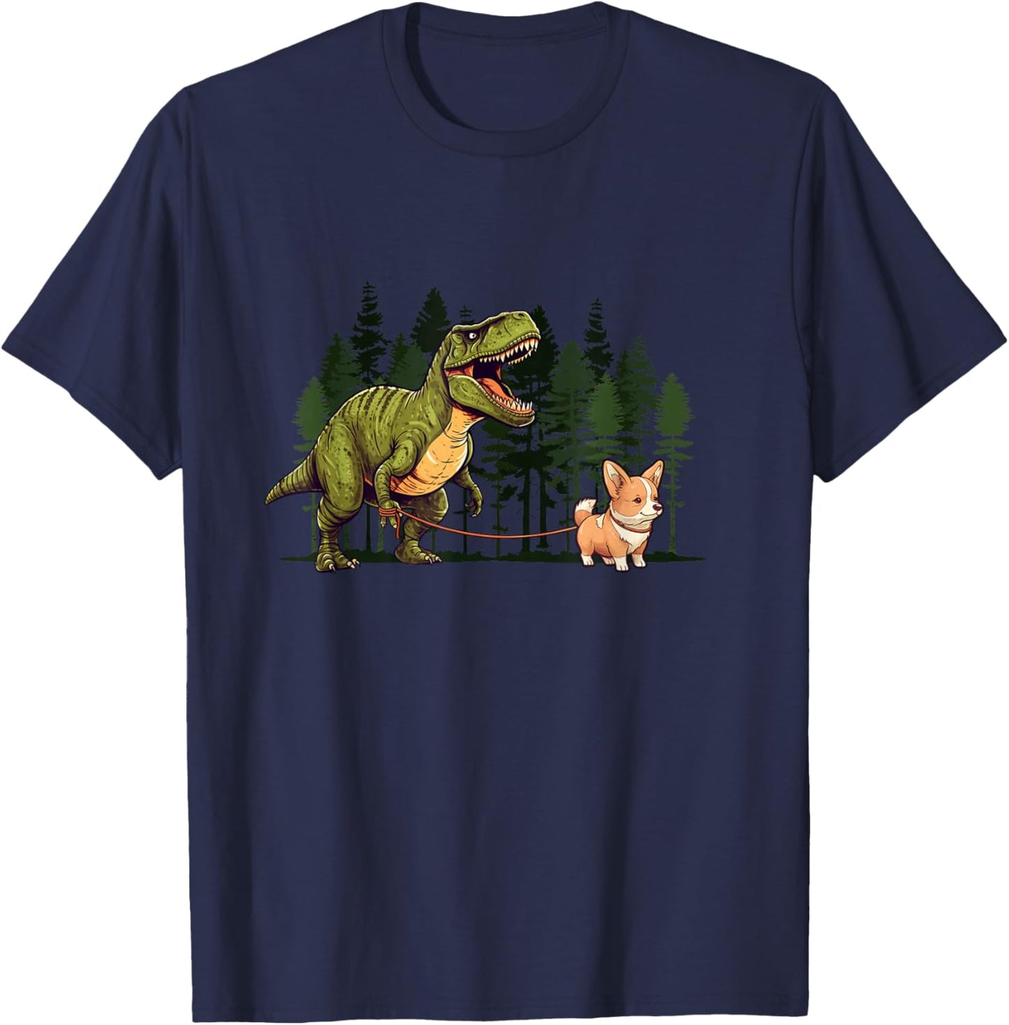 Corgi Dinosaur T-Rex Walking Funny Dog Trex Men Kids T-Shirt - T-Shirt | Navy