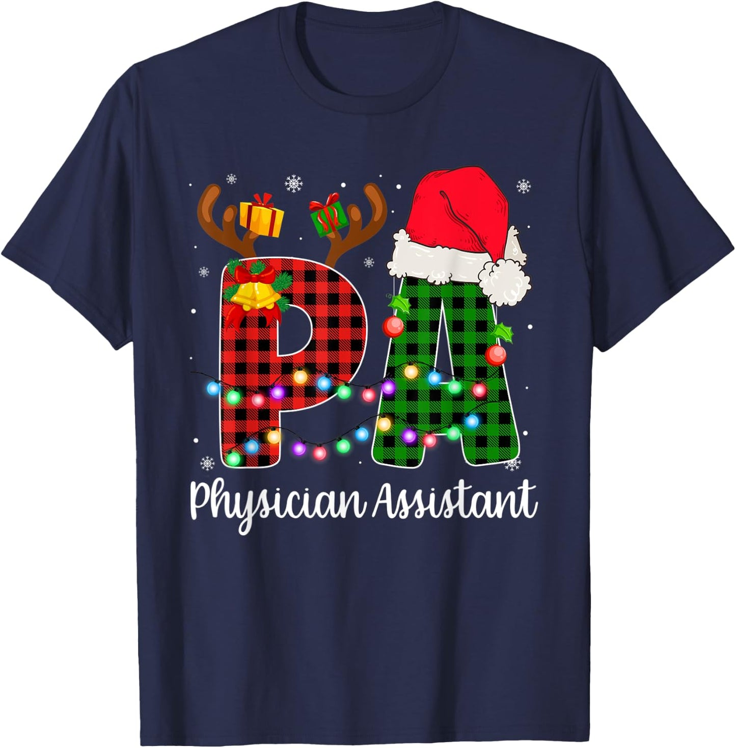 Physician Assistant Christmas Lights Red Plaid PA Nurse CNA T-Shirt - T-Shirt | Navy
