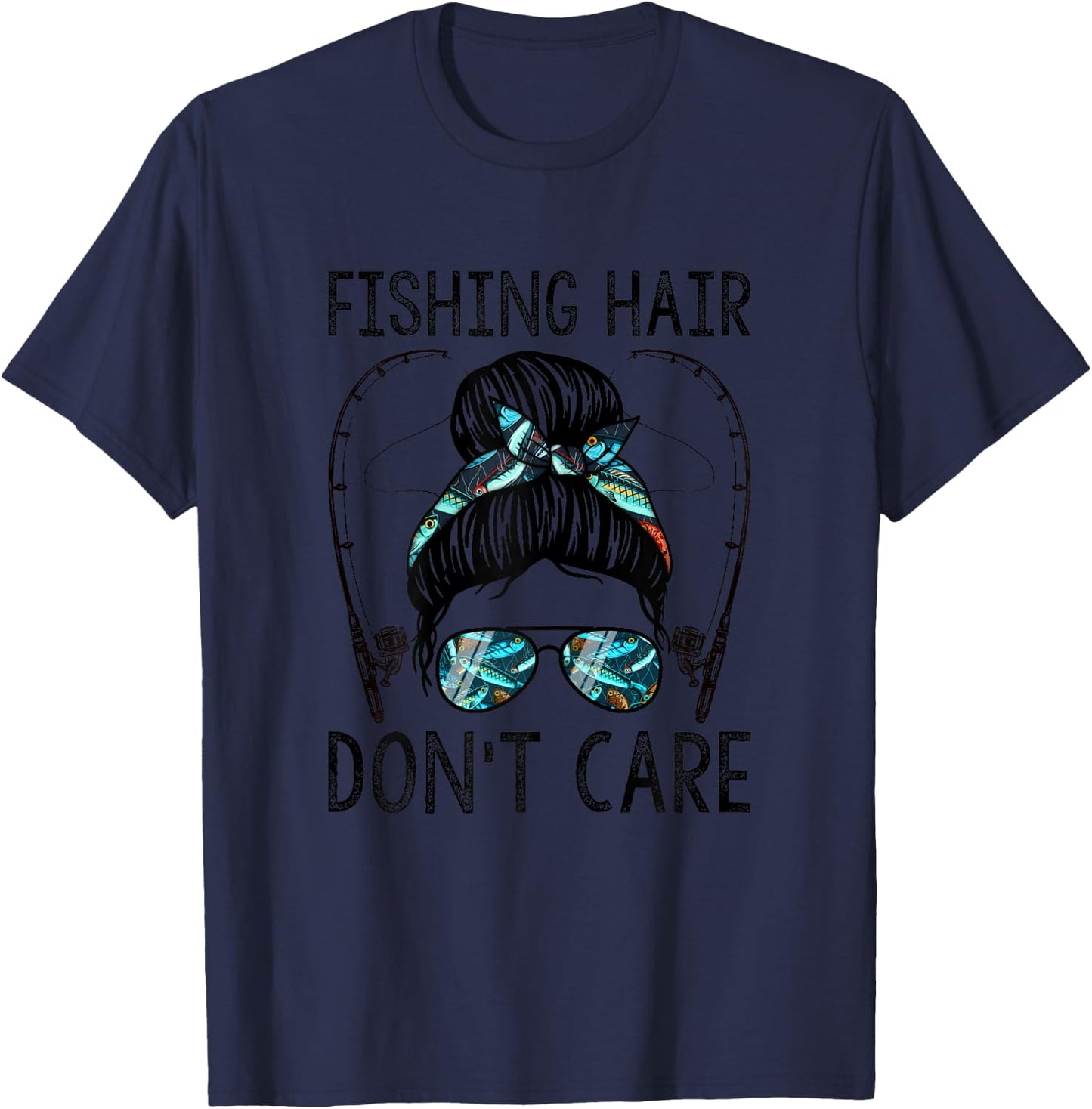 Fishing Hair Don't Care T-Shirt - T-Shirt | Navy